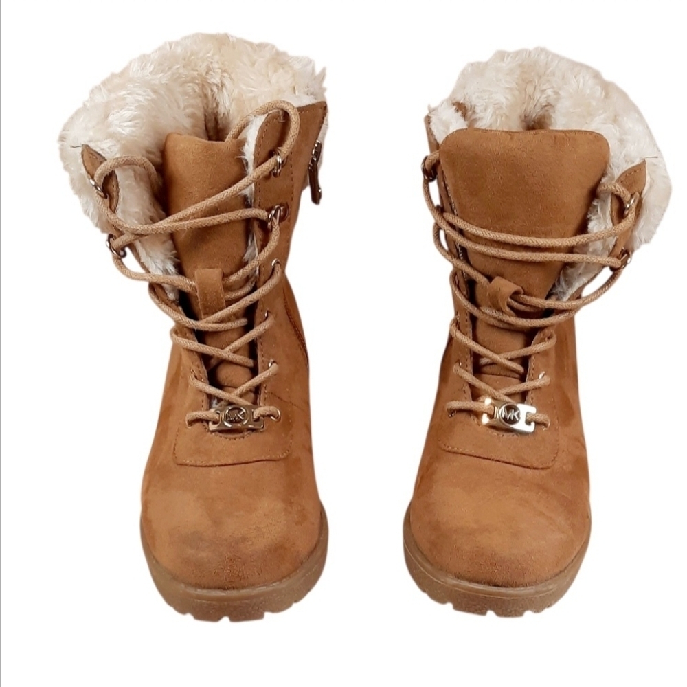 Michael Kors Myra Wendee in Chestnut wedge Fur Lace Up boot Size 4 - Picture 3 of 4